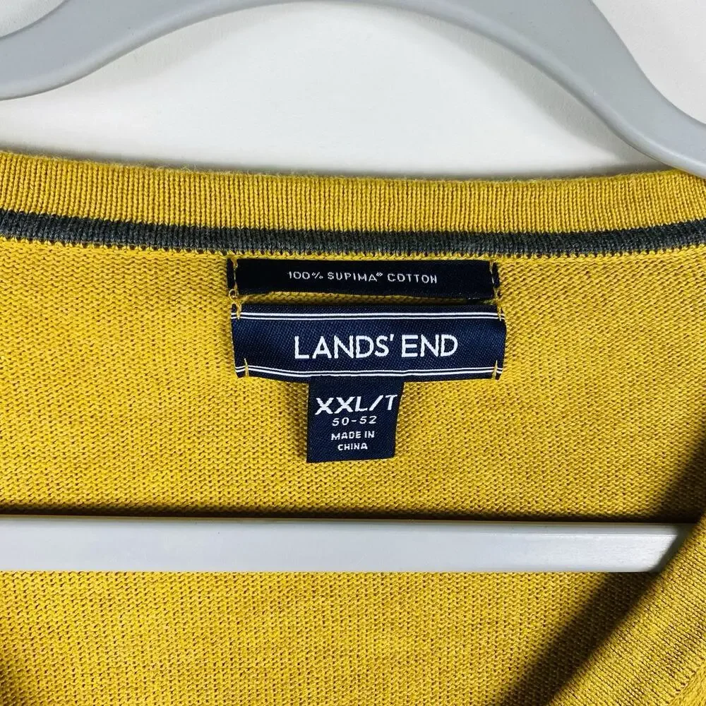 Lands End Sweater Men's XXL Tall Classic Fit Fine Gauge Supima Cotton V-Neck